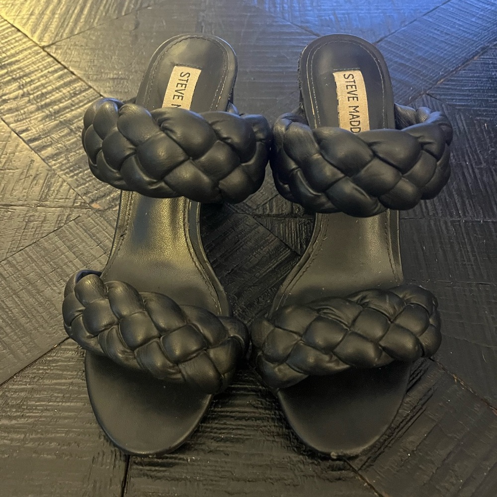 Steve Madden Black Braided Double-Strap Heeled Sandals Size 8M